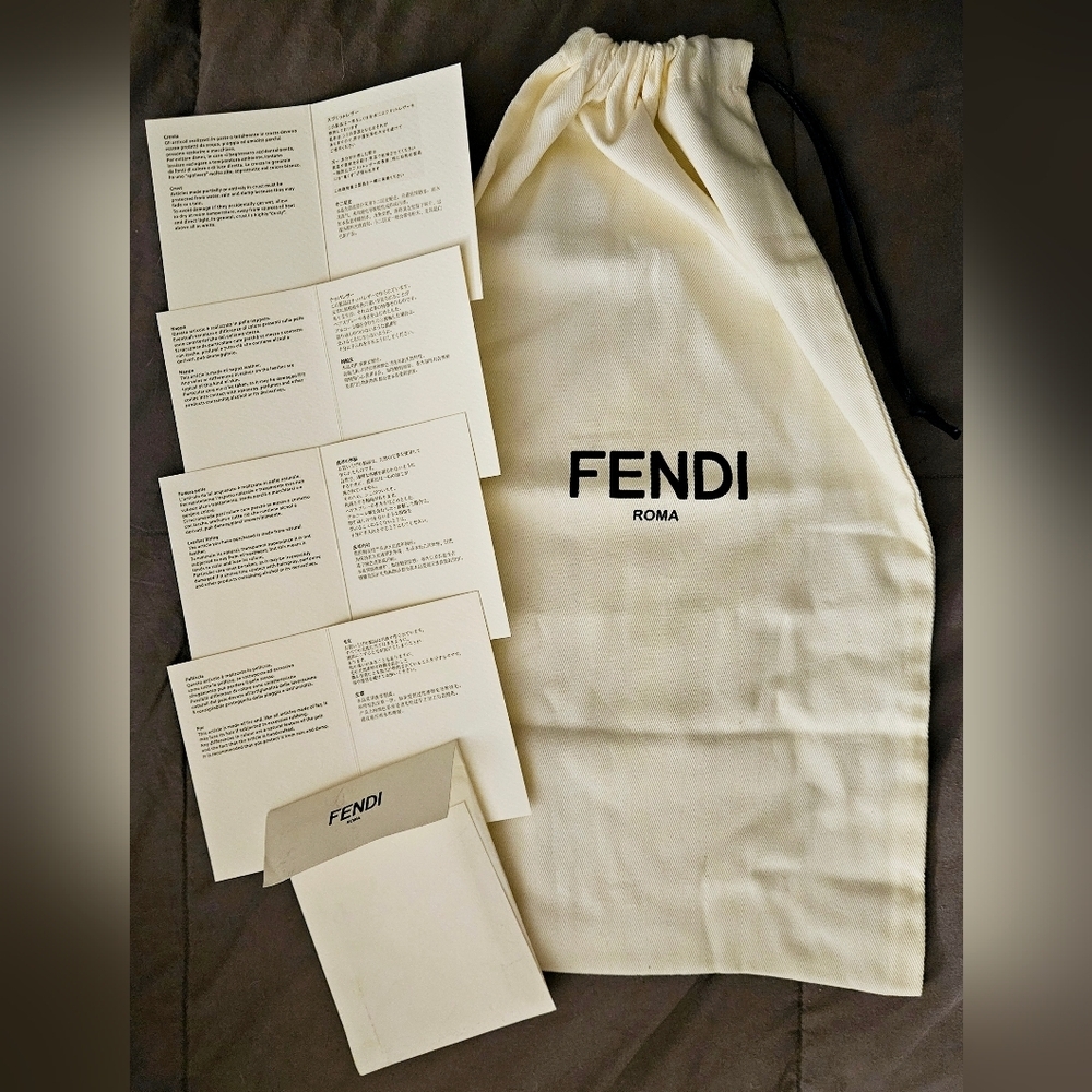 Fendi Roma Dust Bag Set White Drawstring w/ Authenticity Cards Pouch